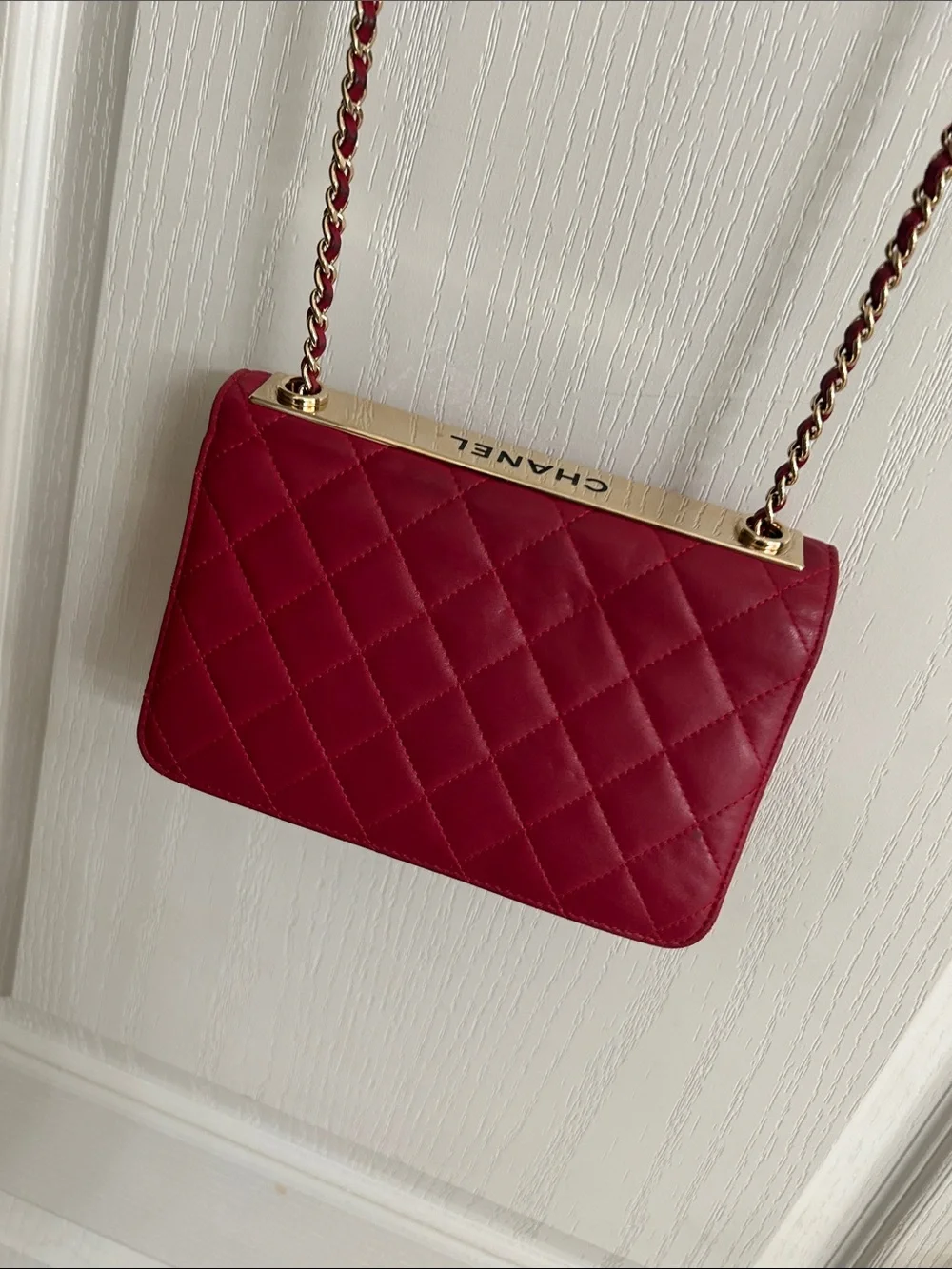 CHANEL Quilted Crossbody Wallet-on-Chain in Burgundy with Gold Hardware